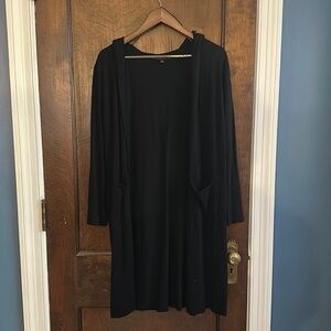 Cyrus Open Front Cardigan Women Black Knit Pockets Minimalist hooded